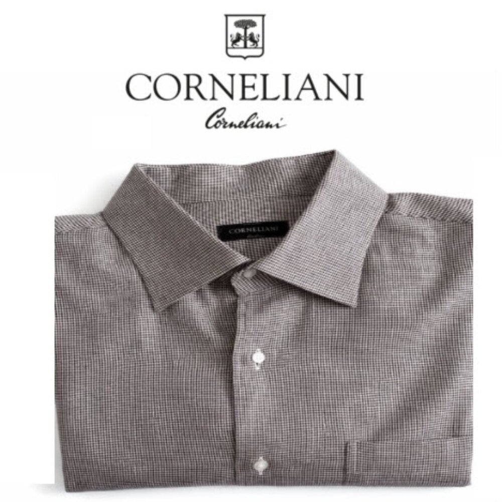 Corneliani Brown Textured Dress Shirt 18/45 Large Italian Cotton Classic